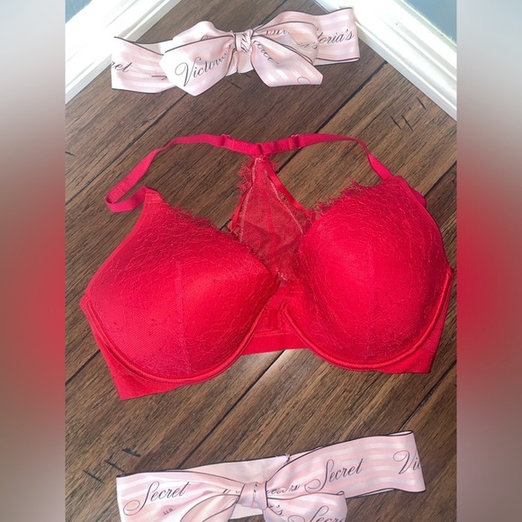 ❤️🔥Victorias secret very sexy plunge bra red lace bra strappy bra - Picture 3 of 15